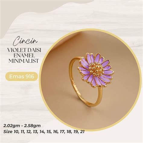 Cincin enamel minimalist batu Emas 916, Women's Fashion, Jewelry & Organisers, Rings on Carousell