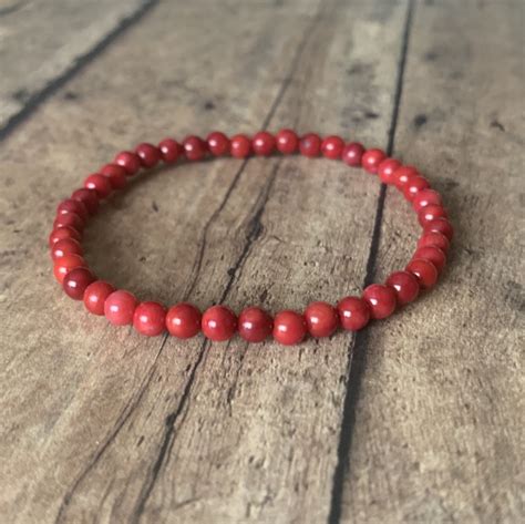 4mm Natural Red Coral Beaded Bracelet Women Men Bracelet T Etsy