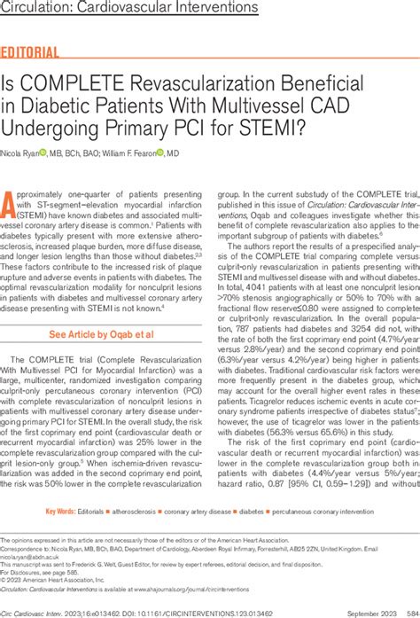 Is COMPLETE Revascularization Beneficial In Diabetic Patients With