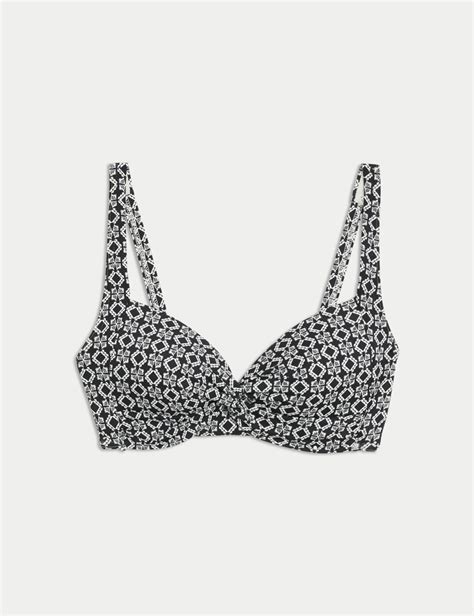 Printed Padded Plunge Bikini Top M S Collection M S
