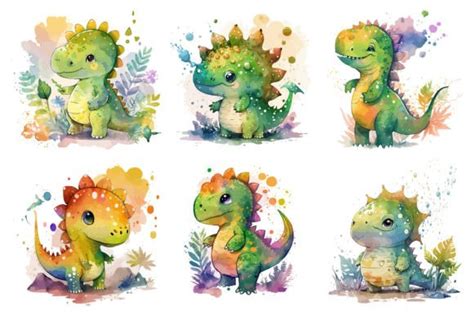 Watercolor Dinosaur Vector Illustration Graphic By BreakingDots