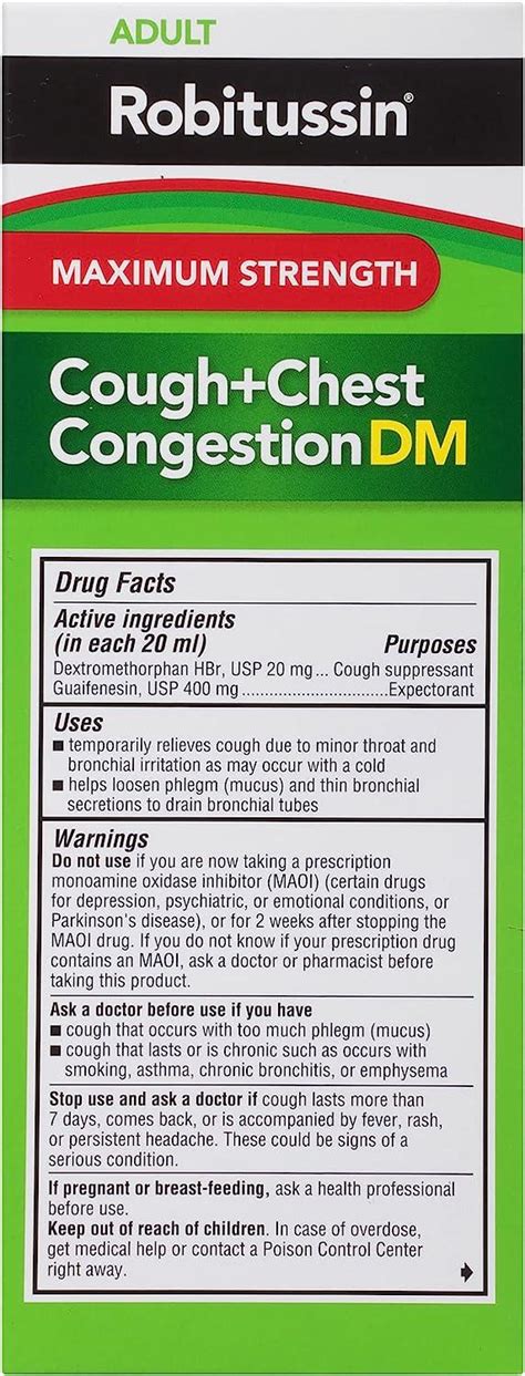 Robitussin Adult Maximum Strength Cough Chest Congestion Dm Max 8