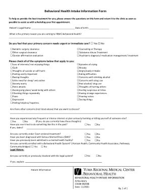 Fillable Online Mental Health Intake Form Template For Hospitals Fax