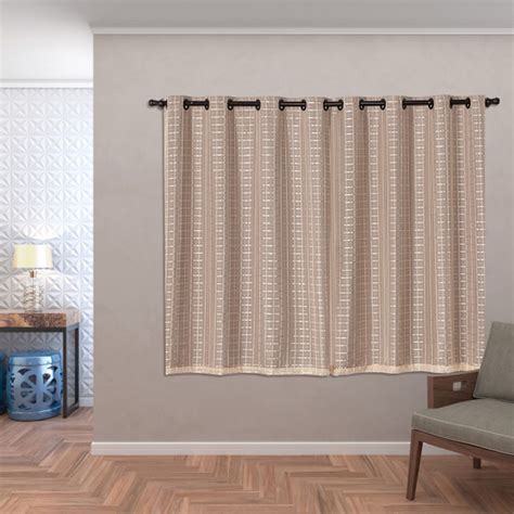 Cortina blackout pvc tecido voil xadrez 2 00 m x 1 40 m avelã BeeCost