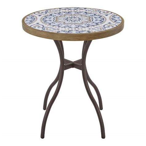 Stylewell Corinth Round Metal 25 In Outdoor Bistro Tile Table 2268bs T The Home Depot