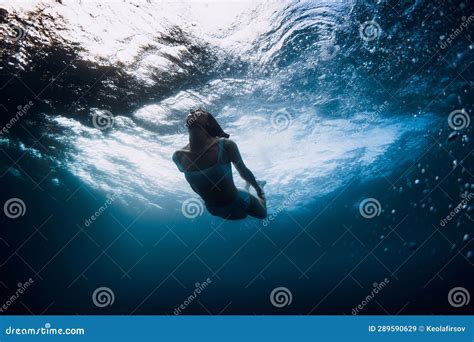 Woman Underwater With Ocean Wave And Sun Light Vacations In Ocean Stock Image Image Of Bikini