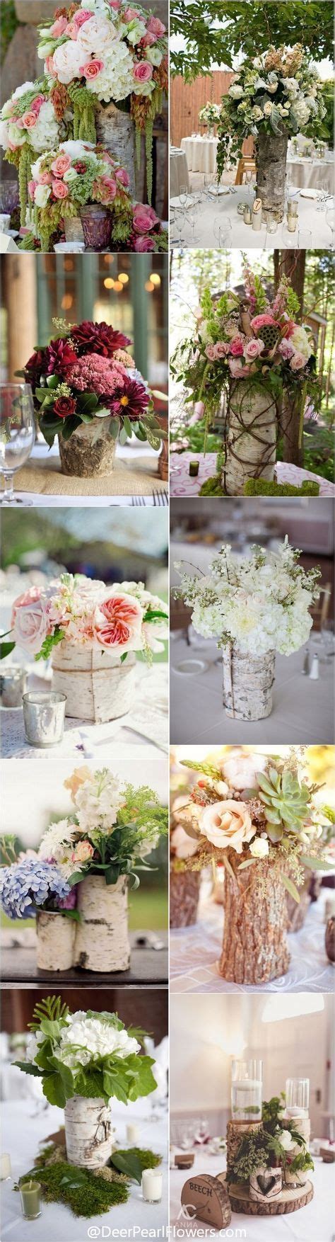 Rustic Wedding Centerpieces With Bark Container Rustic Wedding