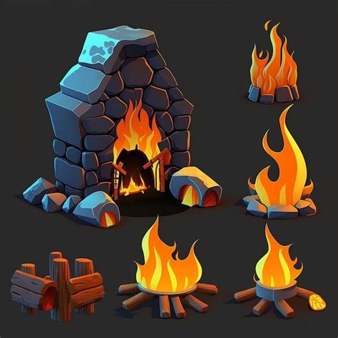 Premium Photo | Creative colorful wood campfire flat illustration set