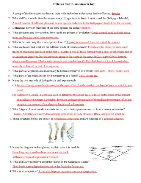 Evolution Study Guide Answer Key Species What Did Darwin Infer From