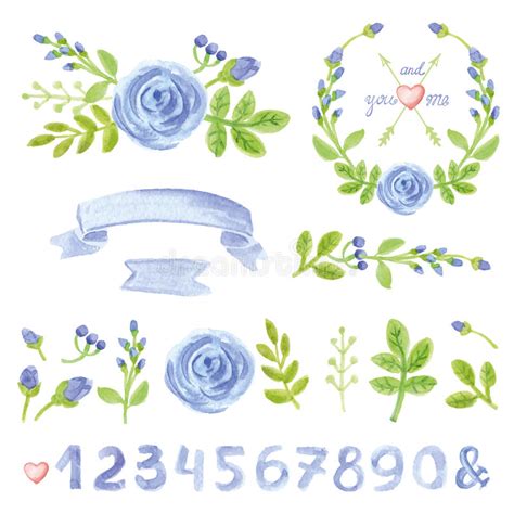 Watercolor Laurels Wreath Set Floral Frame Vintage Stock Vector