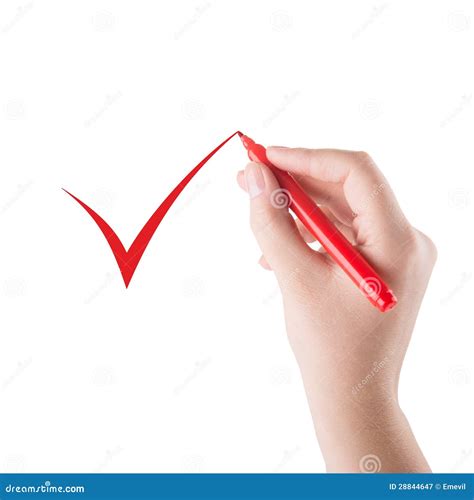 Hand With Red Marker Draws A Mark Royalty Free Stock Photography