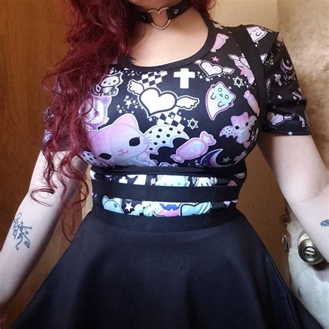 Magic Cats Crop Top Pastel Goth Creepy Cute Spooky Kawaii Cotton