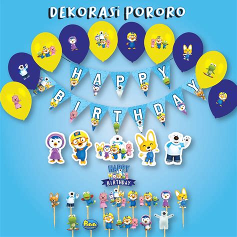 Jual Paket Dekorasi Pororo Happy Birthday Ultah Ulang Tahun Banner