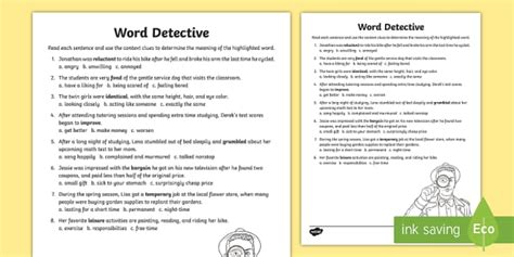 Word Detective Context Clues Activity Worksheet Ela Resources Usa