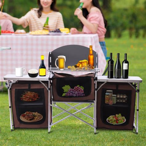 Miumaeov Folding Camping Kitchen Table With Storage Portable Outdoor