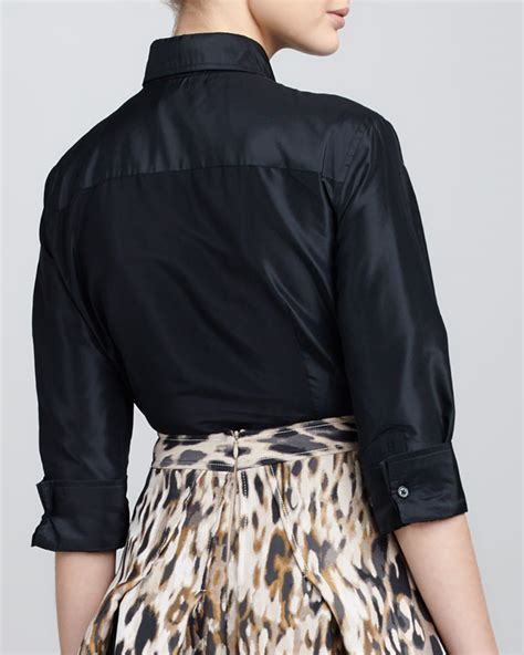 Carolina Herrera Classic Silk Taffeta Blouse Black