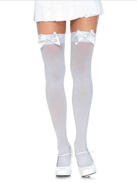 Opaque Satin Bow Thigh Highs Catherines