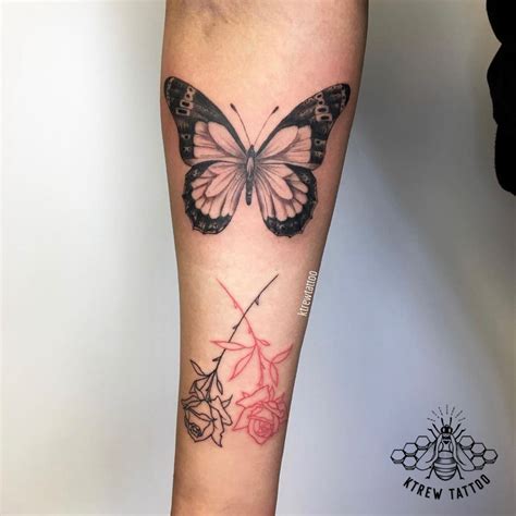 ktrewtattoo:blackwork-butterfly--linework-roses-tattoo-by-kirstie ...