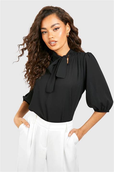 Womens Woven Pleat Front Pussybow Blouse Boohoo Uk