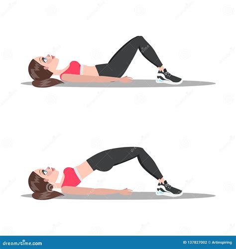Woman Doing a Glute Bridge. Buttock Workout. Stock Vector