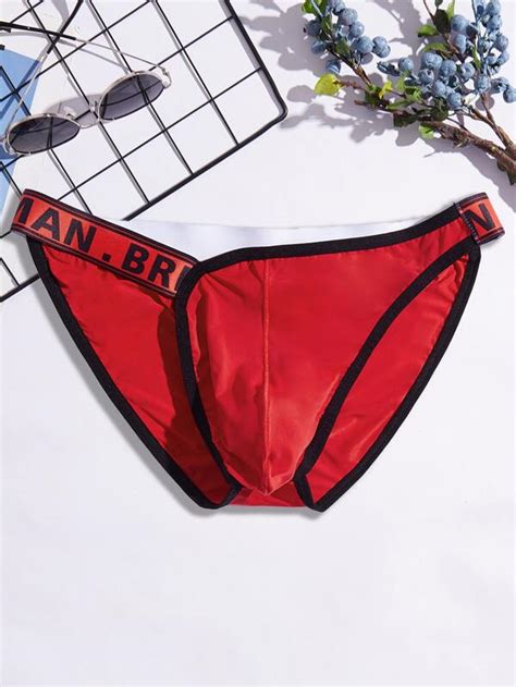 Men Letter Graphic Contrast Binding Brief Shein Usa