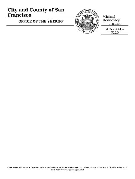 Sheriff Letterhead CCSF Seal Doc Template PdfFiller