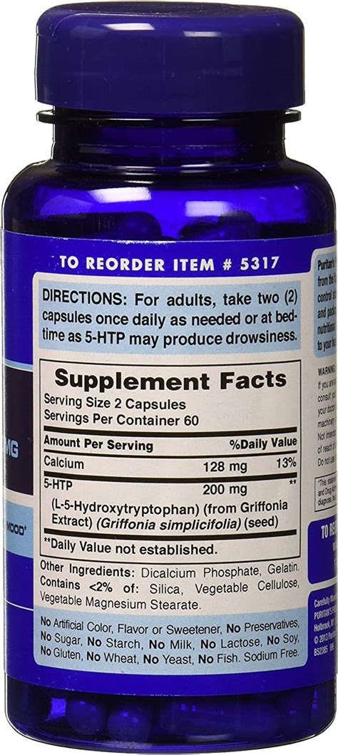 Puritans Pride 5 Htp 100 Mg Griffonia Simplicifolia Capsules 120 Count