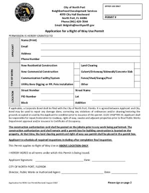 Fillable Online Application For A Right Of Way Use Permit Fax Email