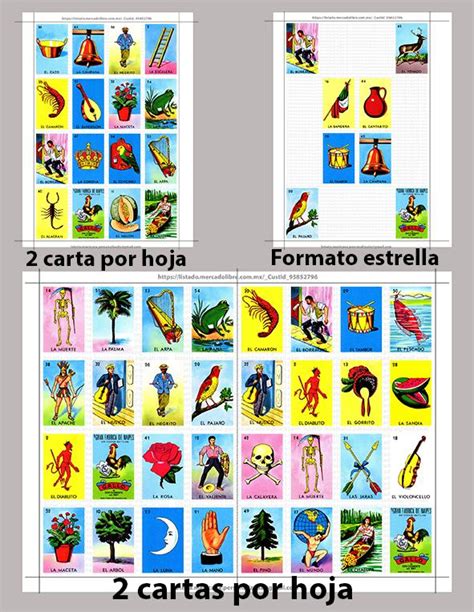 Loteria Mexicana Imprimible Baraja 54 108 cartas Más de 1000 cartas