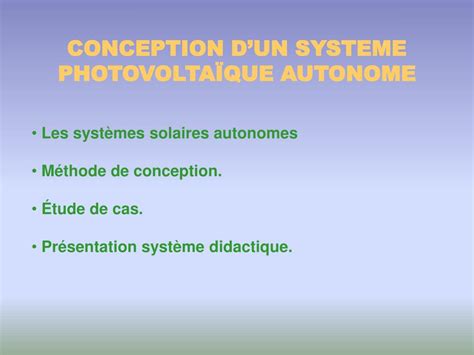 PPT CONCEPTION DUN SYSTEME PHOTOVOLTAÏQUE AUTONOME PowerPoint