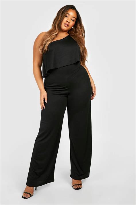 Plus One Shoulder Ruffle Wide Leg Jumpsuit Boohoo