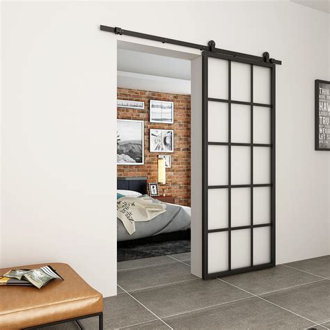 BARNSMITH 36in X84in Frosted Glass Barn Door Sliding Aluminum Panel