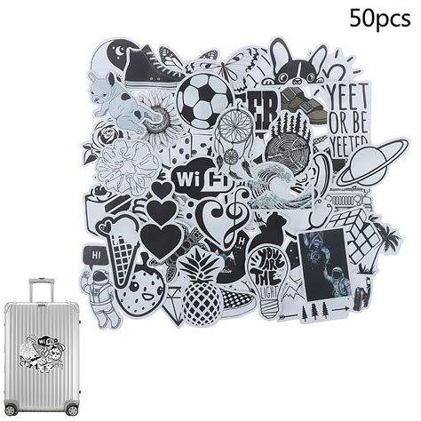 50pcs Black White Sticker Waterproof Laptop Decals Sticker For Ipads