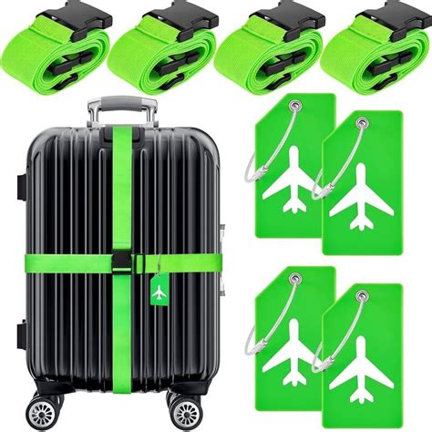 8 Pack Luggage Straps Suitcase Tags Set Fluorescent Green BIG W