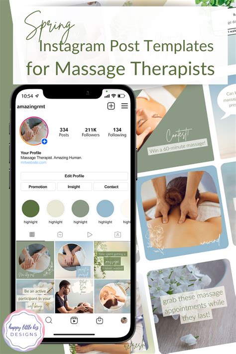 Massage Therapist Instagram Post Templates Editable In Canva Spring Flowers And Greens