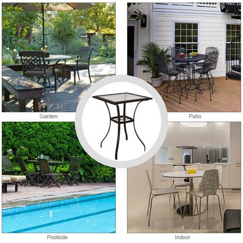 Inch Outdoor Patio Square Glass Top Table With Rattan Edging Costway