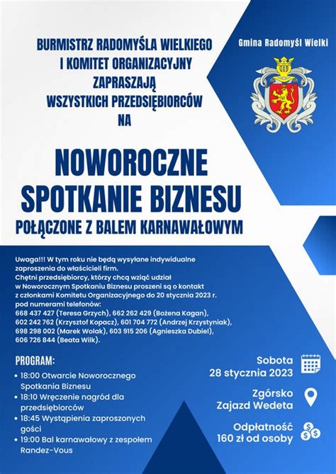 Zaproszenie na Noworoczne Spotkanie Biznesu Gmina Radomyśl Wielki