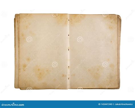 Open Old Book With Blank Yellow Stained Pages Isolated On White