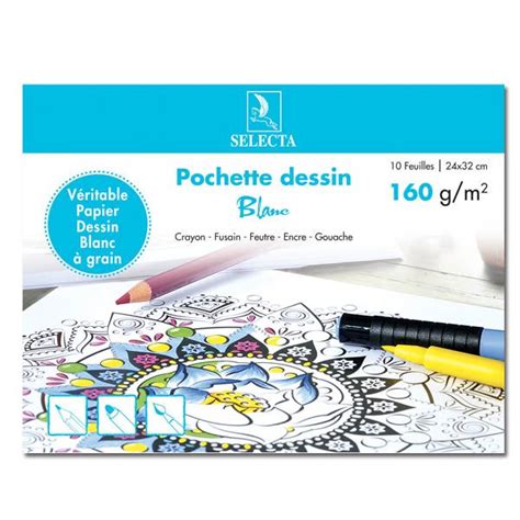 Pochette papier dessin Canson blanc 24x32 160 gr m² Papel