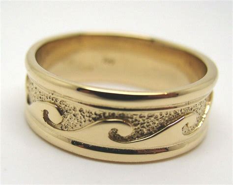 Size W Solid Genuine Ct Kt Yellow Gold Mens Surf Wave Ring