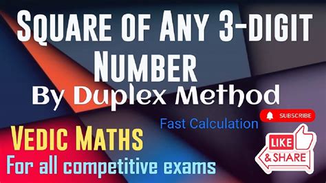 Square Of Any Digit Number Duplex Method Vedic Maths Tricks For