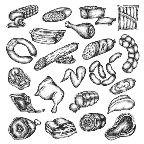 Premium Vector Hand Drawn Sketch Meat Products Set Design Elements