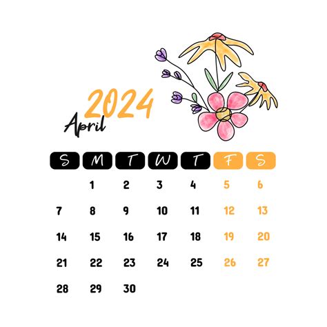 รูปเมษายน 2024 ปฏิทินรายเดือนดอกไม้ เวกเตอร์ Png ปฏิทินดอกไม้เดือน