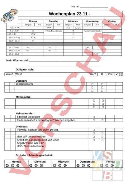 Arbeitsblatt Wochenpln Administration Methodik Lehr Und Lernformen