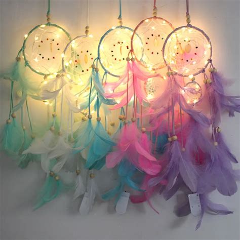 Ловец снов светодиодный Хранитель снов ручной работы перья ночной ...