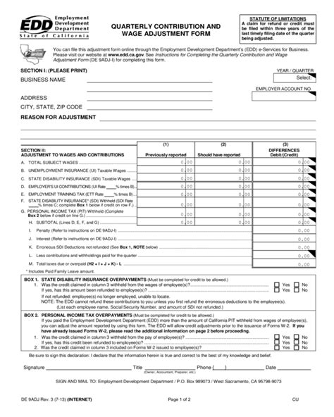 Quarterly Contribution And Wage Adjustment Form De 9adj Edit Fill