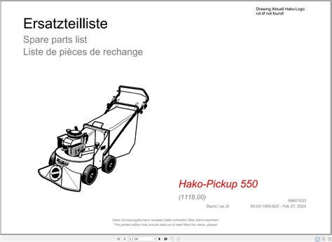 Hako Vacuum Cleaner Hako Pickup 550 1118 00 Spare Parts Catalog EN DE