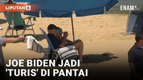 VIDEO Joe Biden Santai Di Pantai Dijaga Ketat Sama Paspampres Enamplus