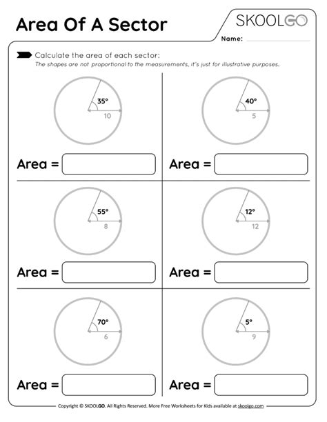 Area of a Sector - Free Worksheet for Kids - SKOOLGO