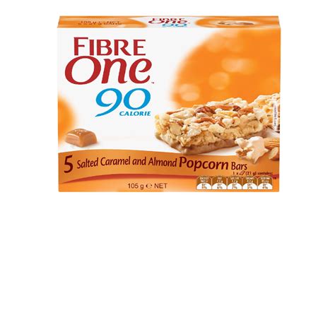 Fibre One 90 Calorie Salted Caramel And Almond Popcorn Snack Bars 5 Pack